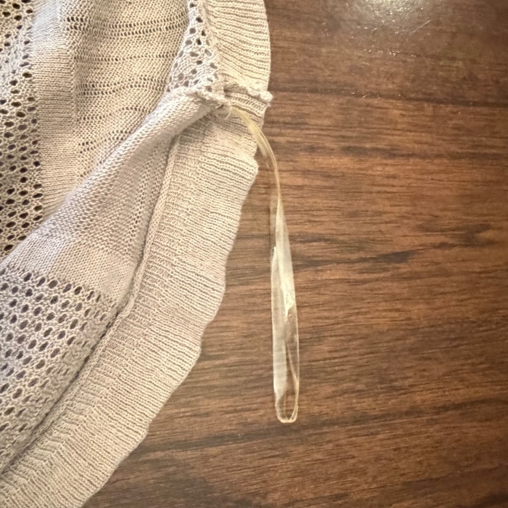 NWT AGB Tan Knit Crochet Ruffle Puff Sleeve, Size Large - Picture 8 of 14